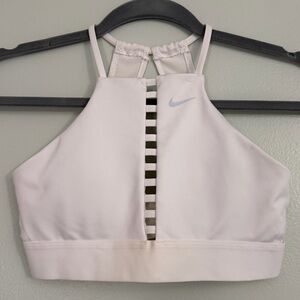 Nike Dri-FIT High Neck Sports Bra Ladder Front Cutout White Size Small
